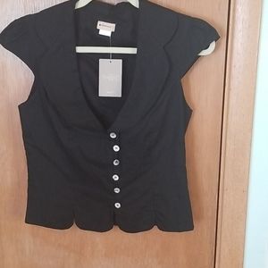 Anthropologie Elevenses Black Cap Sleeve Jacket 8